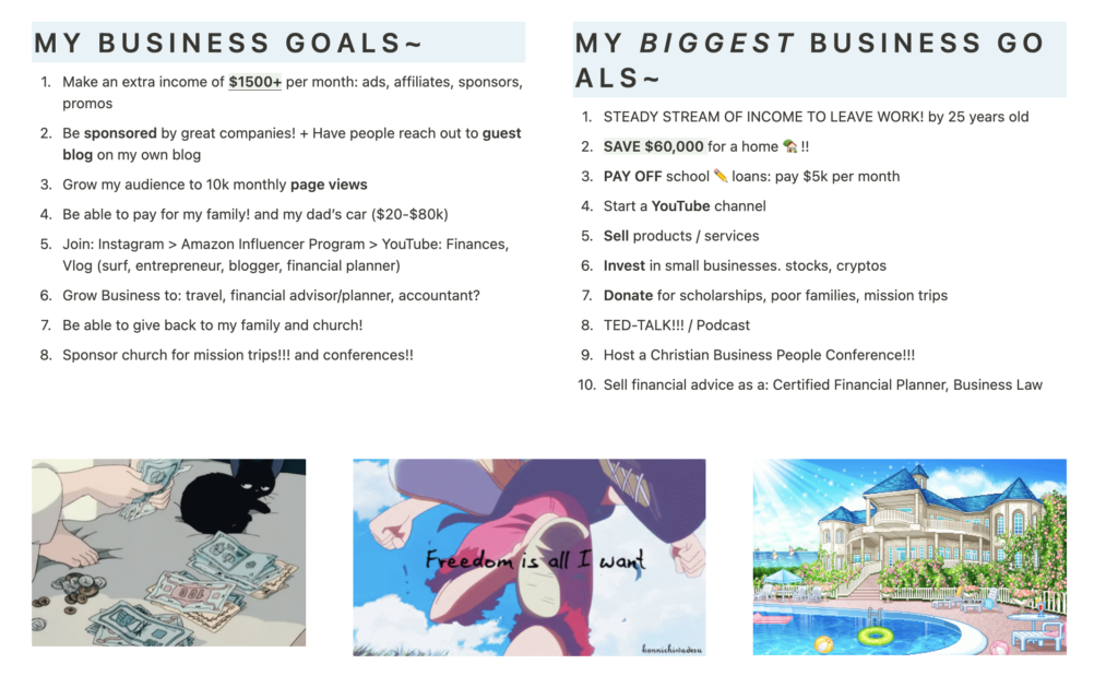 Notion Business Career Vision Board
